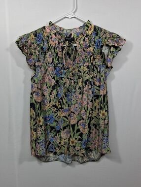 Current Air Floral Smocked Cap-Sleeve Blouse